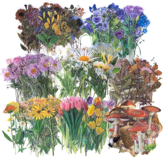 Imeepa 320Pcs Natural Flower Stickers Transparent Scrapbooking Stickers | PET by Imeepa