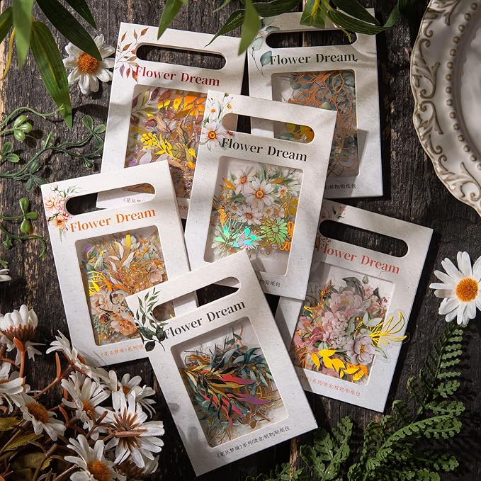 Dizdkizd Holographic Flower and Leaf Sticker Set, 240 Foil Gold Botanical by Dizdkizd