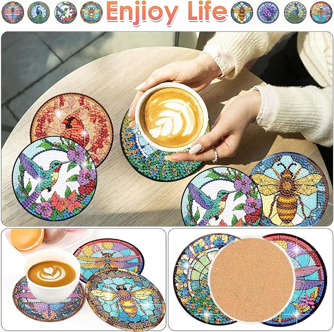 ijbnhd 8 Pcs Animals Diamond Painting Coasters | - Image 2