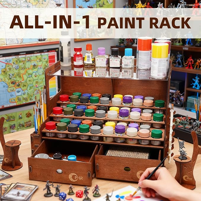 OPHIR Paint Rack for 60 Bottles and 32 Brushes, Wooden Acrylic Paint Organizer - Image 2