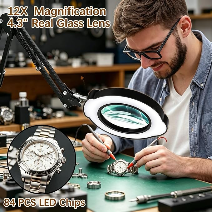 12X Magnifying Glass with Light and Clamp, 84 LEDs Real Glass Lens Magnifying - Image 2
