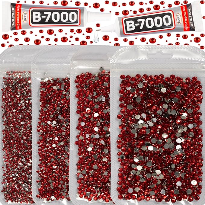 30200Pcs Red Rhinestones for Bedazzling, Siam Mixed Sized 2-5mm Flatback Gems by Worthofbest