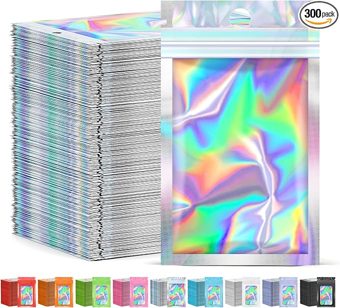 JETMORE 300 Pcs Mylar Bags 4x6in, Smell Proof Bags Foil Pouch, Holographic by Jetmore