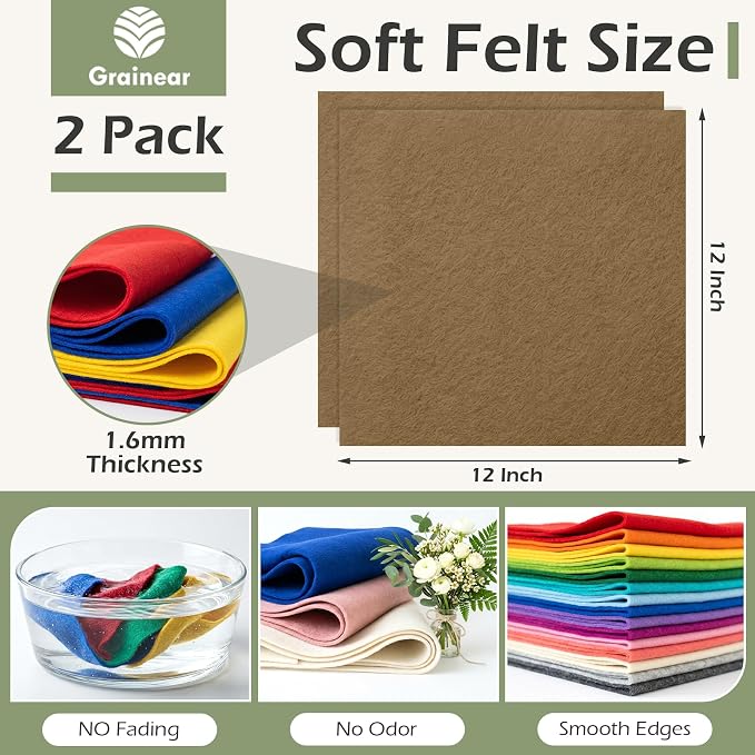 Mocha Brown Soft Felt Sheets for Crafts, 1.6mm Thick, Handmade Crafts, DIY - Image 3