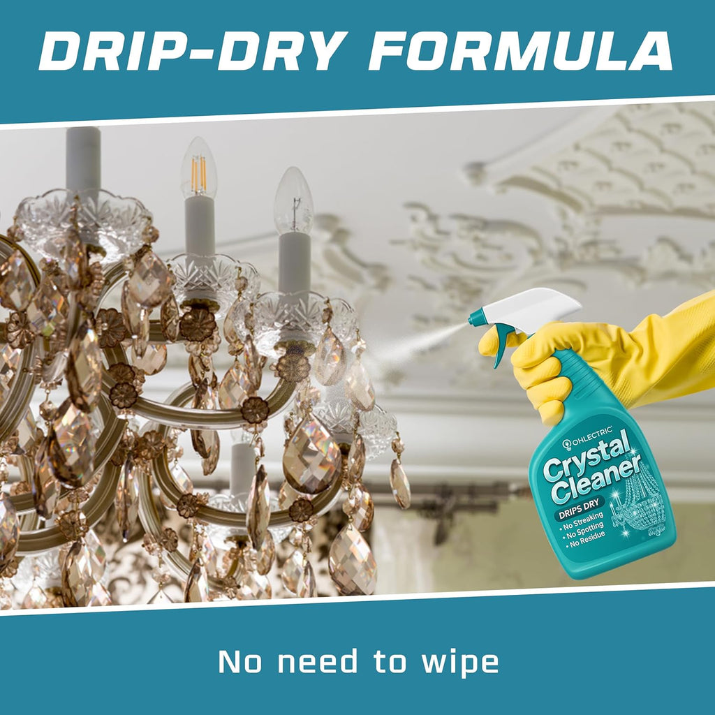 Crystal Chandelier Cleaner Spray Kit & Plastic Drop Cloth for Protection (32 oz) Drips Dry - No Spotting No Residue No Streaking Crystal Glass Spray Antique Chandeliers, All-Purpose Spray Cleaning Kit