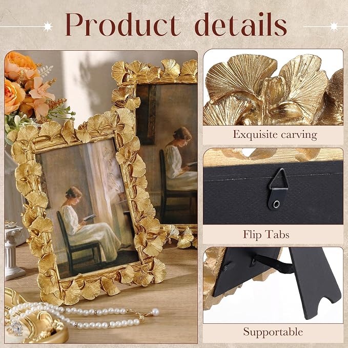 Wonderjune 3 Pcs Vintage Picture Frames Antique Set Baroque Ornate Gold Arched - Image 3