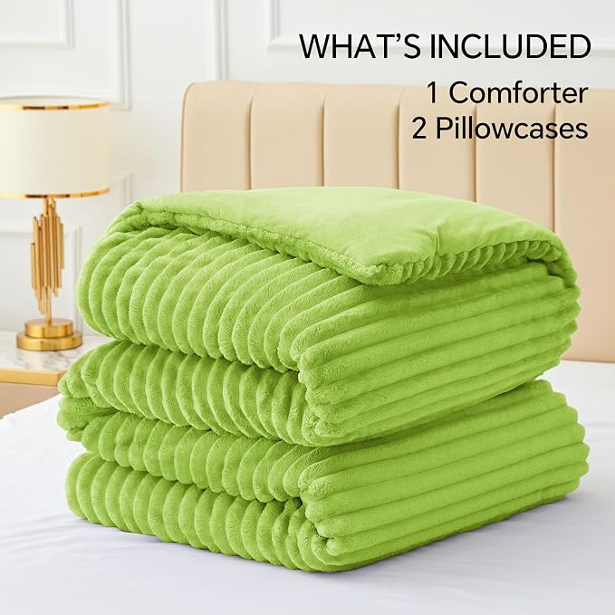 BEDELITE Fleece Queen Comforter Set -Super Soft & Warm Fluffy Dark Citron - Image 6