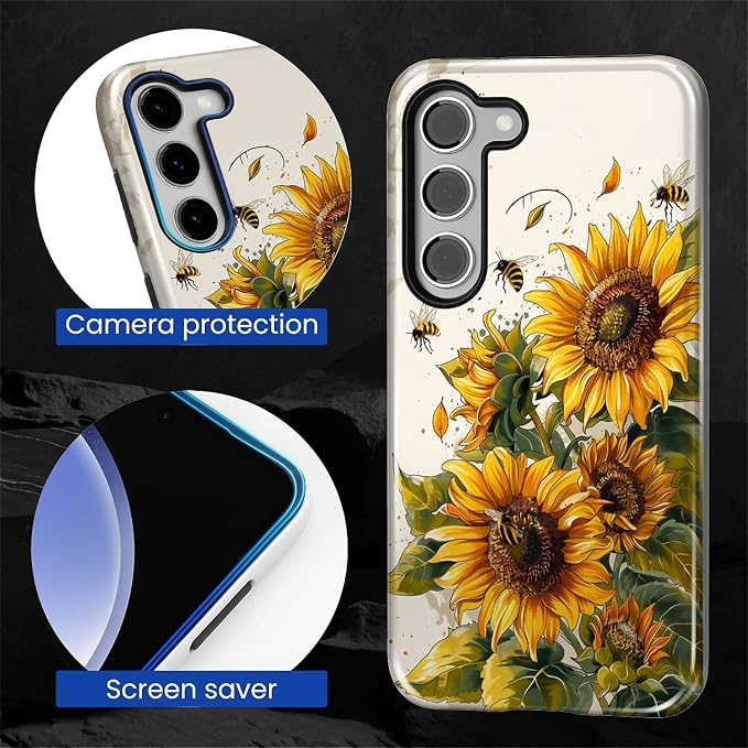 for Samsung Galaxy S23 Plus Case, Sunflowers Bees Pattern Glossy 2 in 1 - Image 6