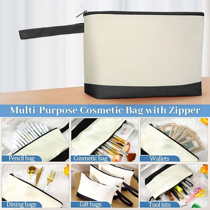 Silkfly 30 Pcs Cotton Canvas Makeup Bags Cosmetic Zipper Bags 10.2 x 5.5 x 2'' - Image 5