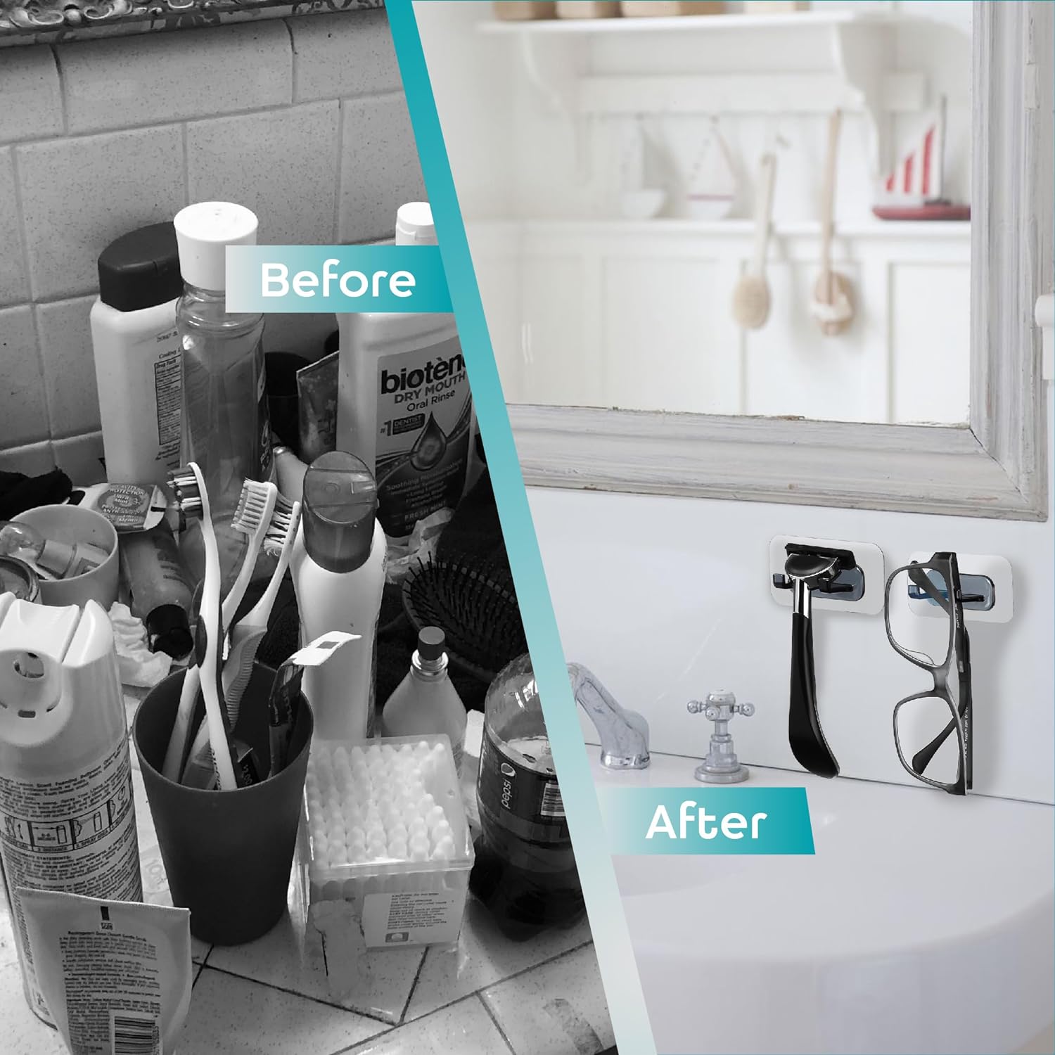 Hook LAB Self-Adhesive Shower Razor Holder, 2-Pack, Removable & Reusable Waterproof Hooks, for Towels, Bath Accessories, Kitchen & Bathroom Use - Black