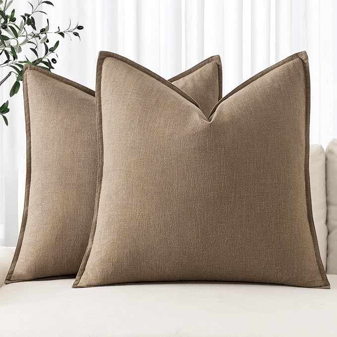 MIULEE Decorative Linen Pillow Covers 18x18 Inch Khaki Boho Farmhouse Neutral by MIULEE