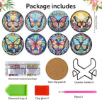 8 Pack Diamond Art Coasters, Butterfly Diamond Painting Coasters Kits | - Image 2