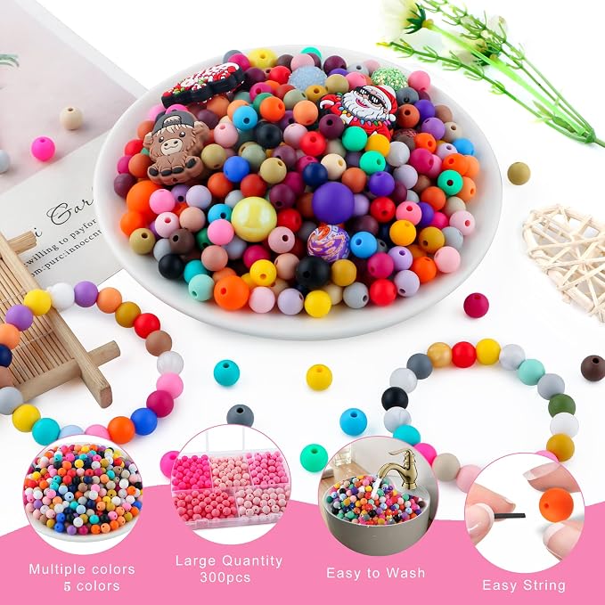 300Pcs Silicone Beads 9mm Mix Color, Bulk Silicone Beads 9mm - Image 3