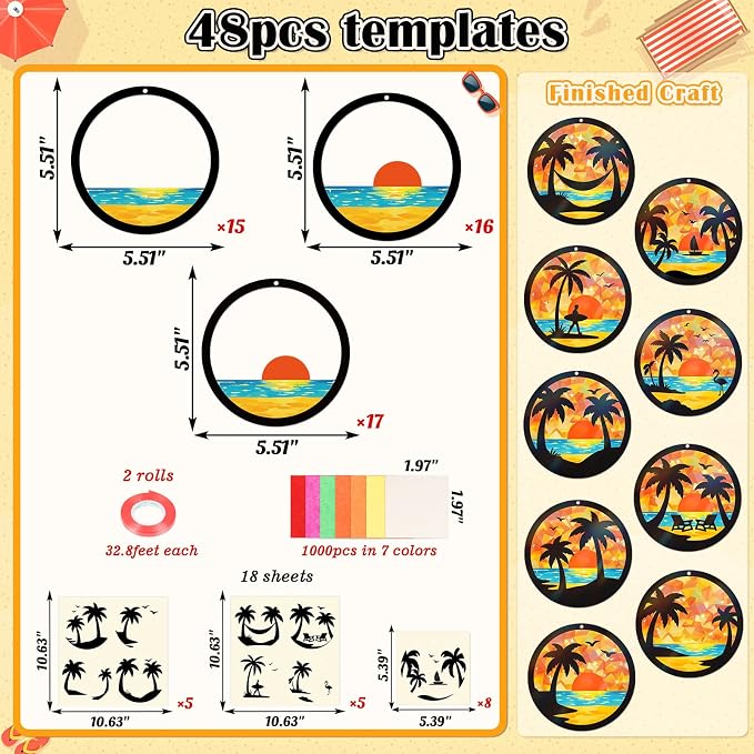 Renbuzhu 48PCS Summer Crafts: Paper Tropical Palm Tree Suncatchers DIY Kits - Image 4