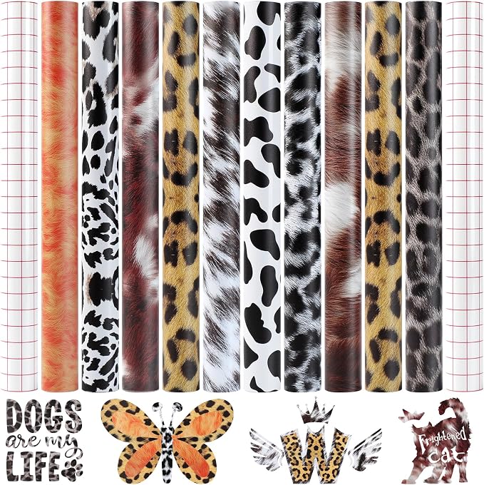 HTVRONT Leopard Permanent Vinyl 10 Sheets 12"x10" Cowhide Adhesive Vinyl | by HTVRONT