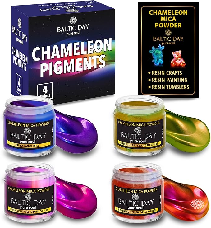 BALTIC DAY - Chameleon Mica Powder, 4 Jars of Color Shift Mica Powder Set - by BALTICDAYpuresoul