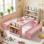 Kids Table and Bench Set, Montessori Kids Table and Chair Set, Indoor Wooden - Image 3
