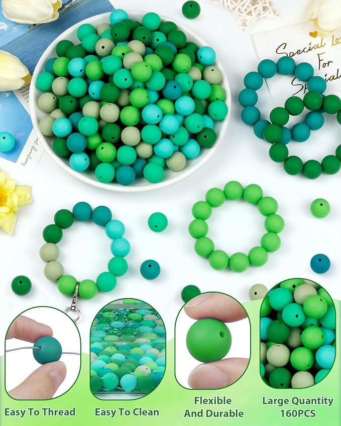 FIVEIZERO 160PCS 15mm Round Silicone Beads, Wear-resistant, Easy-clean - Image 3