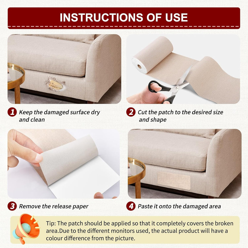 Linen Repair Tape 16x90 inch, Self Adhesive Fabric Patches, Linen Patch Tape Kit, Fabric Repair Tape for Couch Sofas, Headboards, Chairs, Pillows, Curtains, Couches - Brown