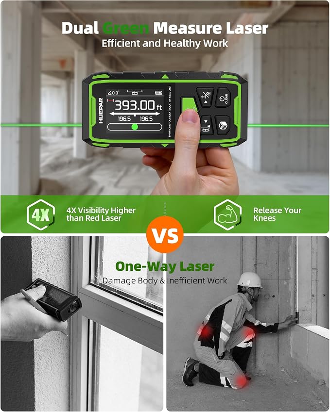 Huepar Dual Laser Measuring Tool, Fathers Day Dad Gifts, 393Ft Green-Beam - Image 2