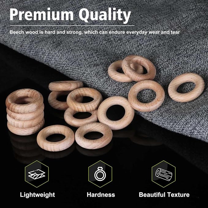 FoDau770 10pcs Natural Beech Wooden Rings, Unfinished Solid Wood Rings Heavy - Image 3