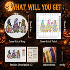 VIGEGU Gnome Cross Stitch Kits for Adults Beginners, Halloween Stamped Cross - Image 3