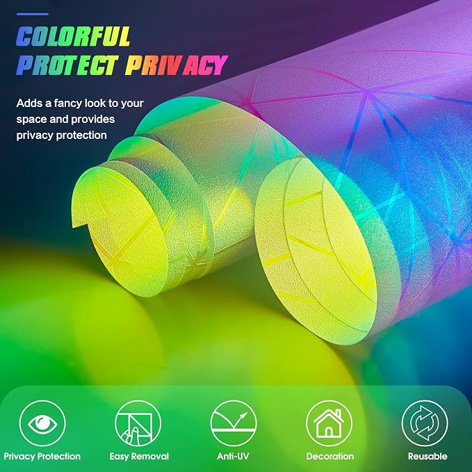Coavas Rainbow Window Privacy Film, Frosted Glass Static Cling, Decorative - Image 7