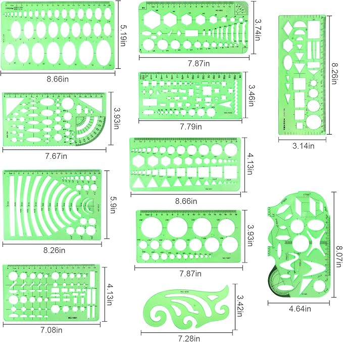11PCS Geometric Drawings Templates, Drafting Stencils Measuring Tools, BetyBedy - Image 5