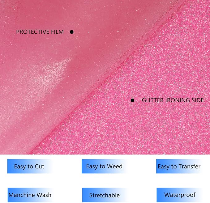 HTVVETUR Glitter Pink Heat Transfer Vinyl, Glow in The Dark HTV Vinyl Roll 12" - Image 4