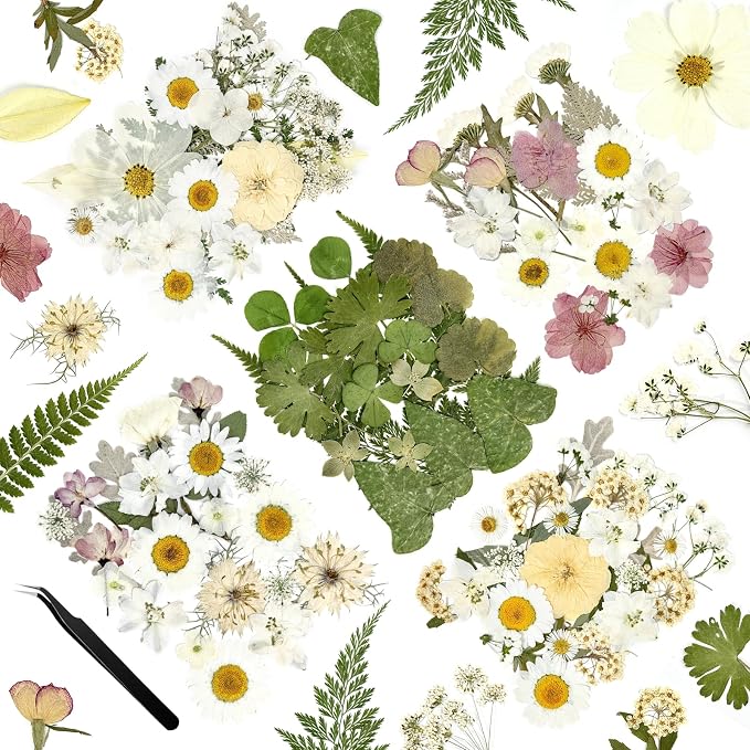 110Pcs Dried Flowers for Crafts, Real Pressed Flowers Dry Leaves Bulk Natural by Wellcometowyegey