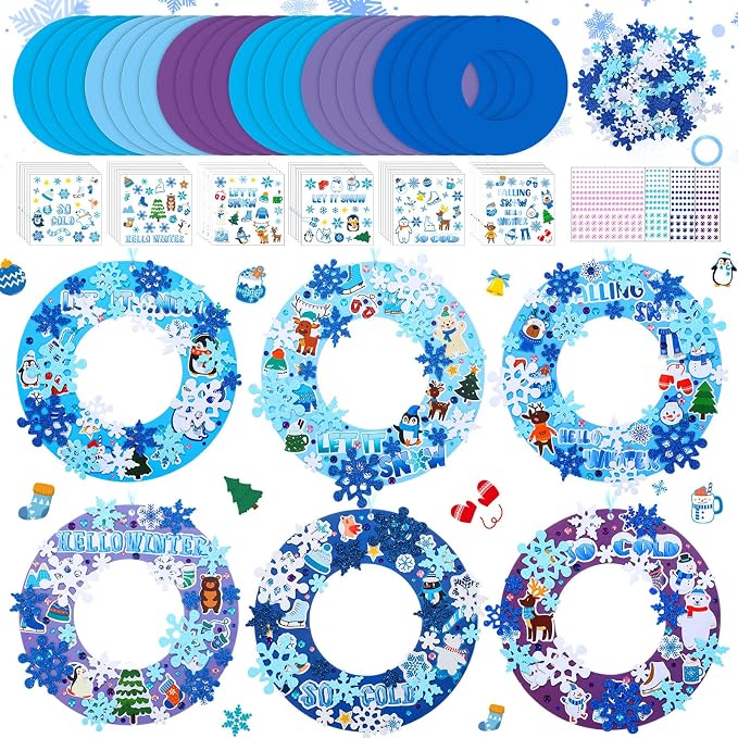 Hollowfly 48 Sets Winter Wreath Craft Kits DIY Snowflake Wreath Hanging by Hollowfly
