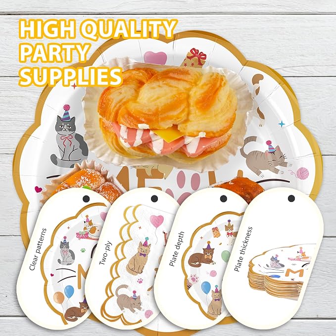168Pcs Cat Themed Birthday Party Supplies Cute Animal Parade Plates Napkins - Image 4