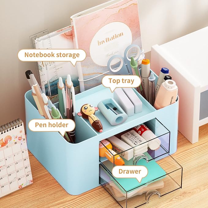 Marbrasse Pen Organizer with 2 Drawer, Desk Organizers and Accessories with 5 - Image 2