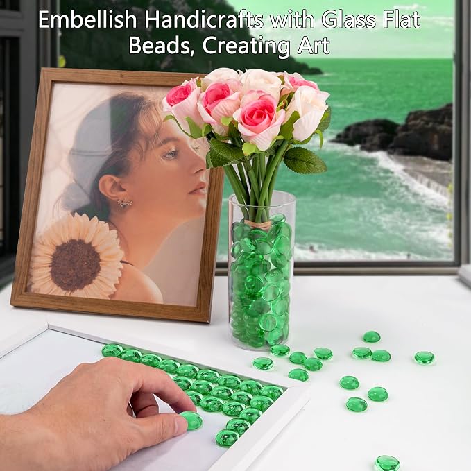Green Glass Marbles, 0.97 LB Transparent and Smooth Flat Glass Beads - Image 5