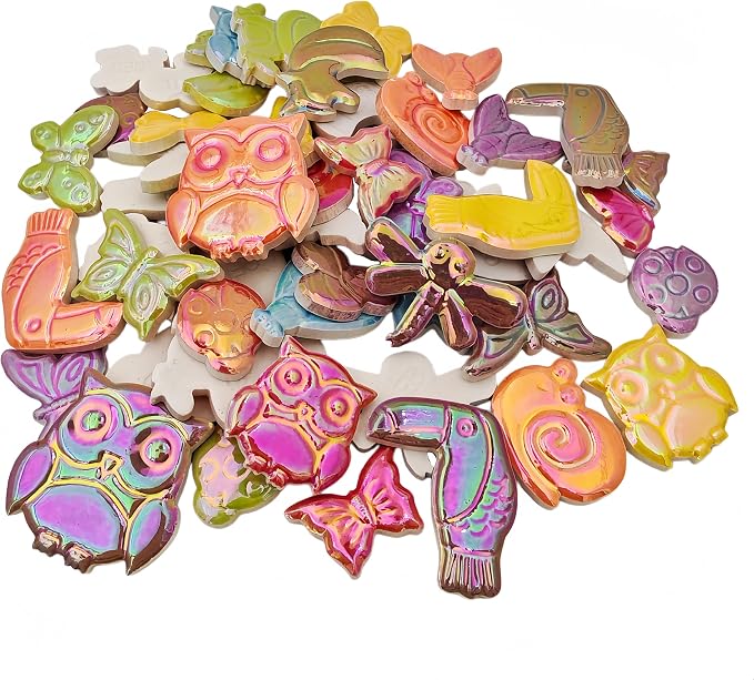 1.1lb Ceramic Mosaic Tiles, Mixed Colour Ceramic Mosaic Pieces by Unknown