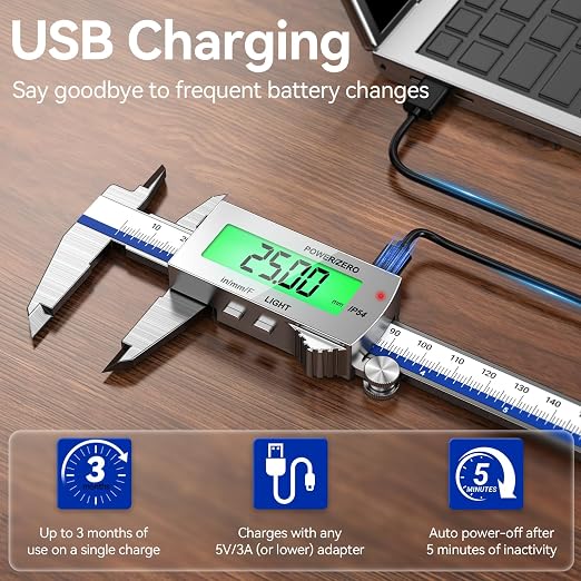 Preciva Backlight Digital Caliper, 6 Inch Rechargeable Electronic Micrometer - Image 2