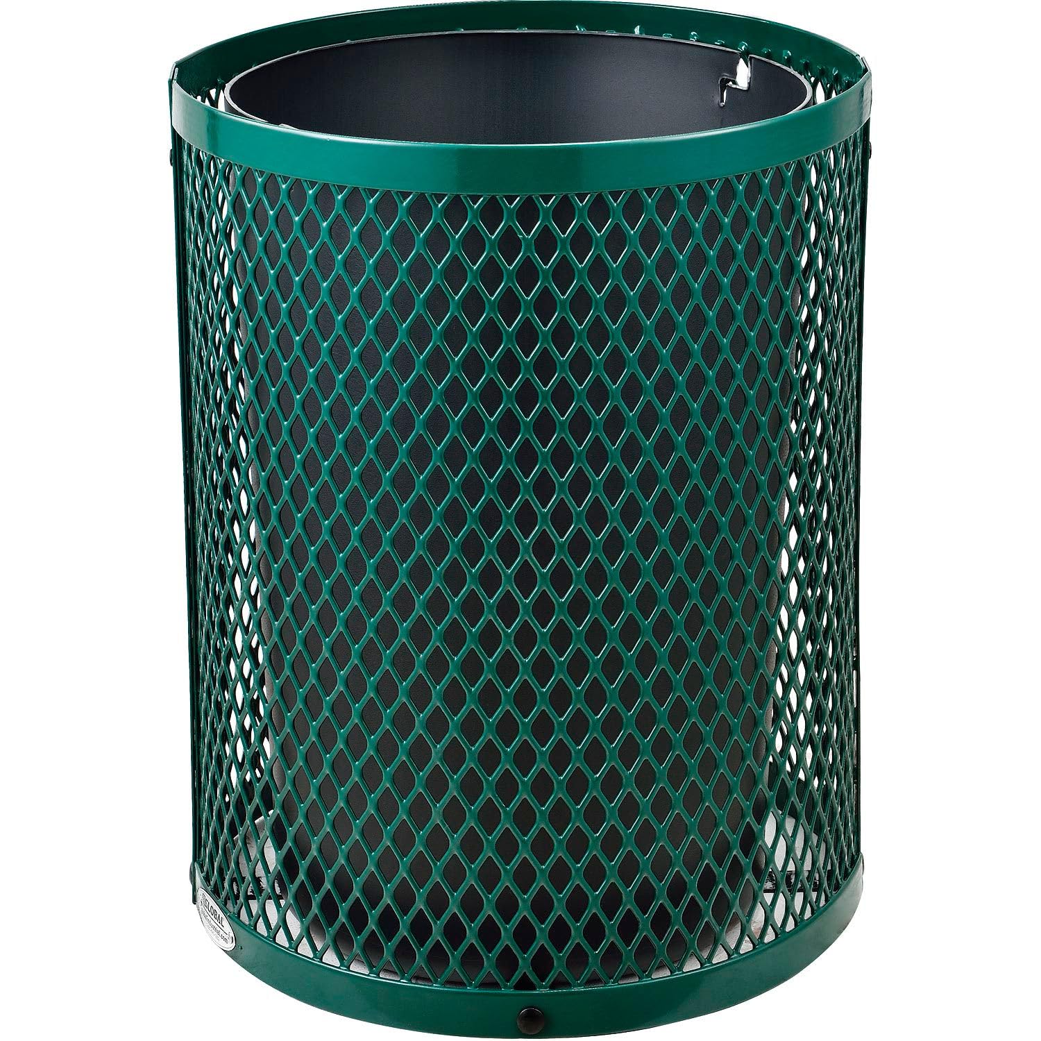 Global Industrial 36 Gallon Outdoor Steel Trash Can with Dome Lid, Plastic Liner and Anchor Kit Included, 23-1/2" Diameter x 40" H, Powder Coat Finish, Unassembled, Green