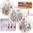COCOMOX 3 Sets Embroidery Practice Kits, Flower Pattern Embroidery Kit by COCOMOX
