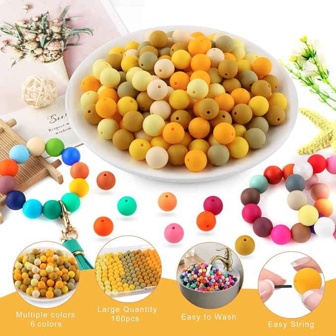 160Pcs Silicone Beads 12mm Mix Color, Bulk Silicone Beads 12mm - Image 3