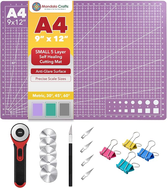Mandala Crafts Self-Healing Cutting Mat Set – 9" x 12" A4 Purple Pink by MandalaCrafts