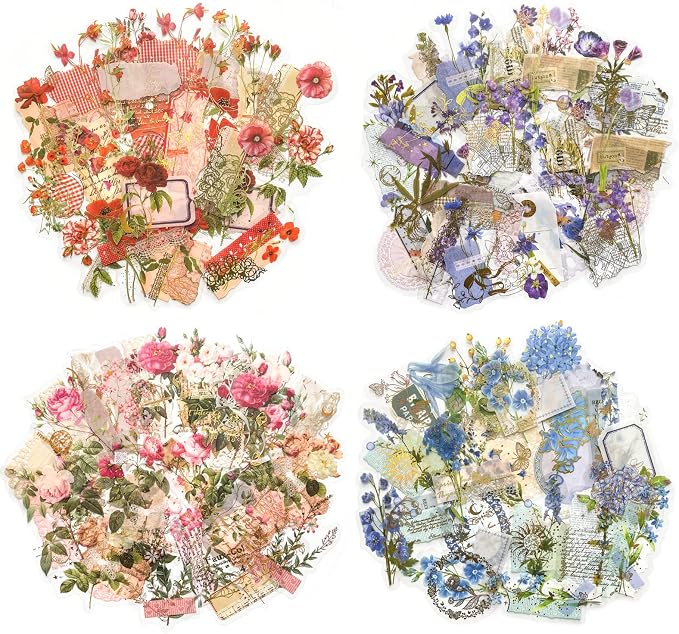 180PCS Gold Foil Vintage Botanical Flower Scrapbook Stickers, Craft Supplies - Image 4