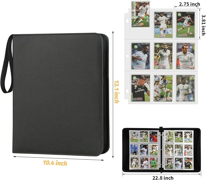 GERMUN 3 Ring 9 Pocket Zipper Card Binder, 720 Double Sided Standard PU Trading - Image 2
