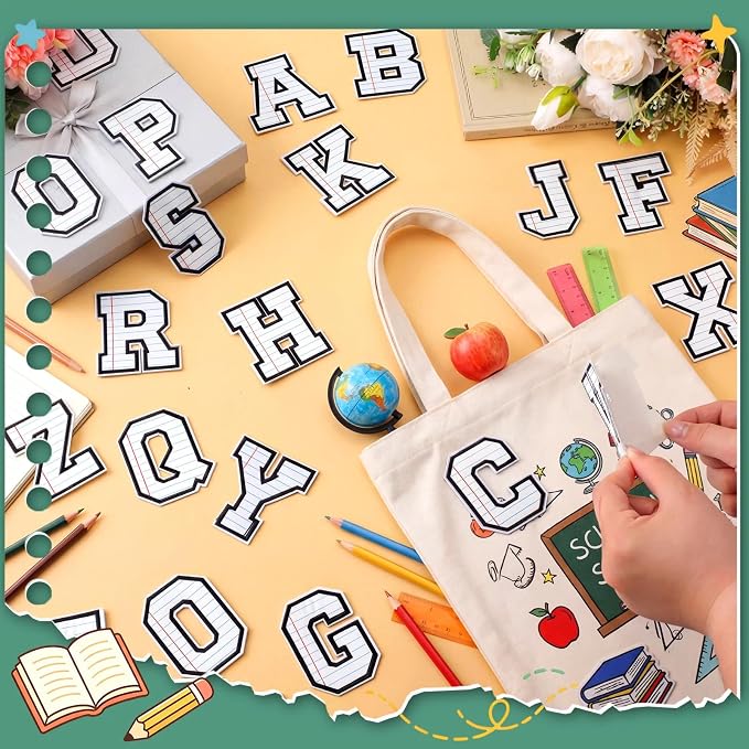 WILLBOND 52 Pcs Back to School Alphabet Patches Line Composition Self Adhesive - Image 6