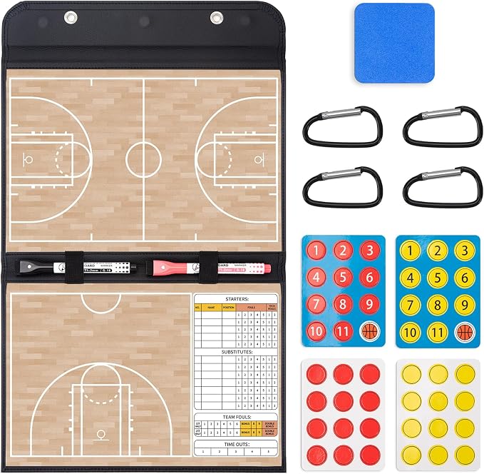 WISYOK Basketball Lineup Board, Foldable | 48 Cards, 2 Markers, Leather Covered by WISYOK