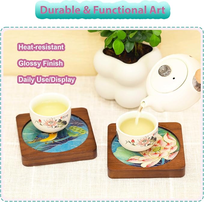 Wooden Coasters Craft Kits – Filigree Enamels Painting DIY Coasters Art - Image 2