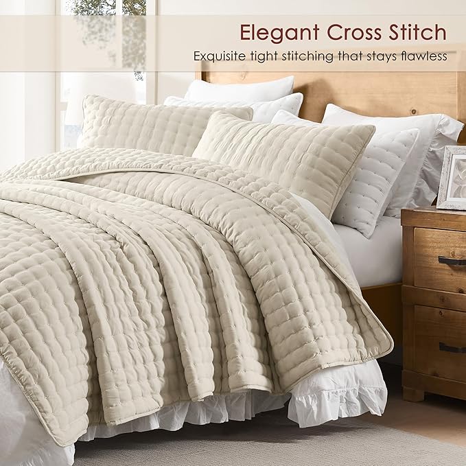 WDCOZY Beige California Oversized Cal King Size Quilt Bedding Sets - Image 3