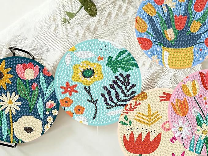 Benjenes 8PCS Flowers Diamond Art Coasters Kit - Image 8