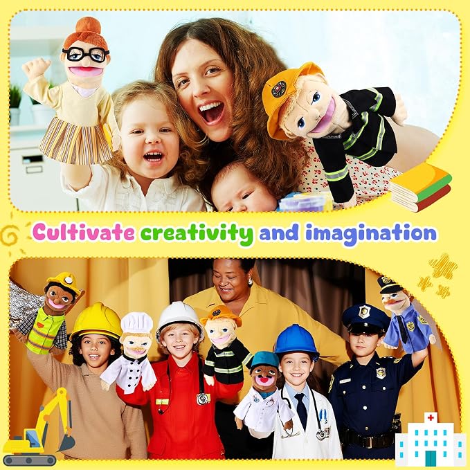 6 Pcs Role Play Hand Puppets Profession Worker Entrepreneur Plush Toys - Image 6
