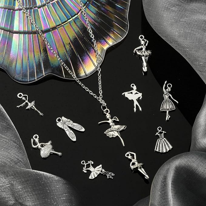 DanLingJewelry 100Pcs 10 Styles Antique Silver Ballet Dancer Charms Ballet - Image 5