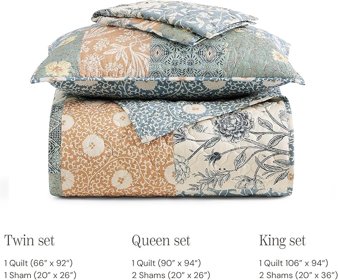 BLOOMHAVEN Quilt Set King Size, Patchwork Green Floral Quilt Sets, Reversible - Image 8